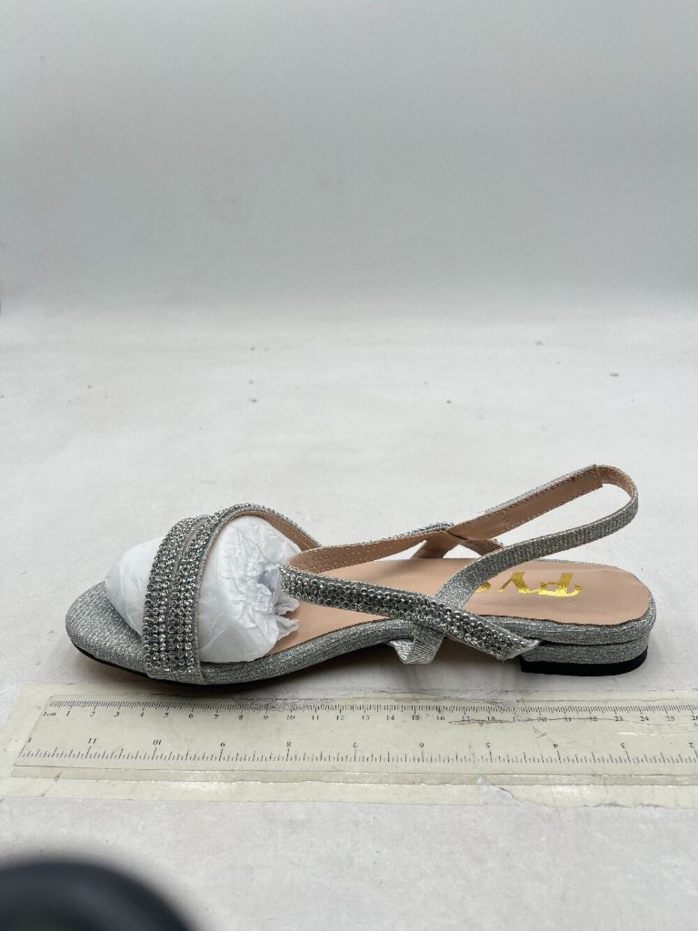 FYS Silver Rhinestone Studded Sandals Ankle Strap Block Low Heels Dress Shoes